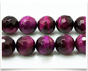 Natural Tiger Eye Beads Strands, Dyed, Faceted, Round, MediumVioletRed, 6mm inner diameter, Hole: 1mm